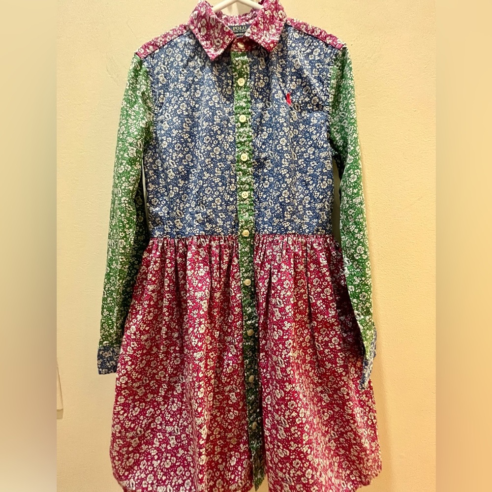 Polo by Ralph Lauren Floral Cotton Shirtdress Buttoned Placket Girls Size 10